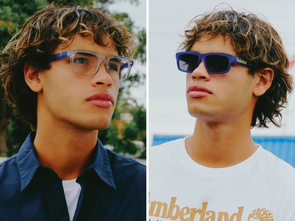 Junge trägt Brillen aus der Timberland Eyewear-Kollektion für Teenager