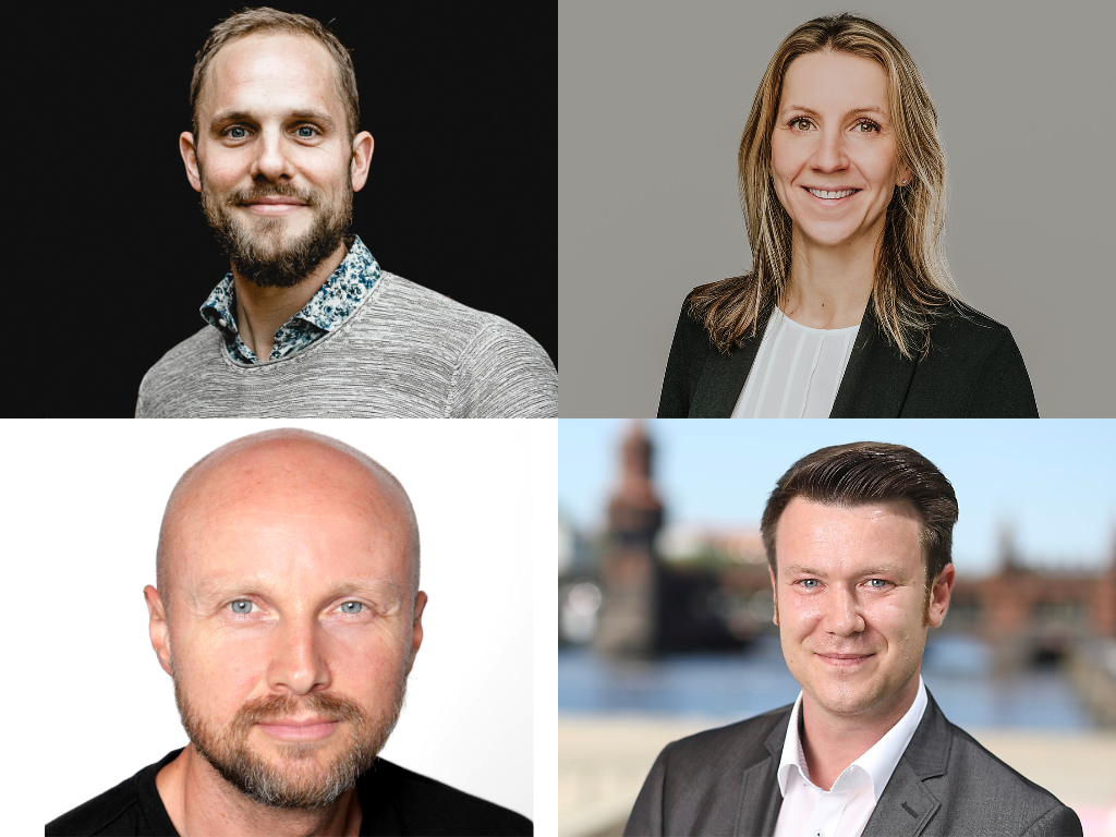 Die neuen Topcon-Mitarbeiter Benjamin Krog, Janin Herzig, Martin Komor und Vincent Jock