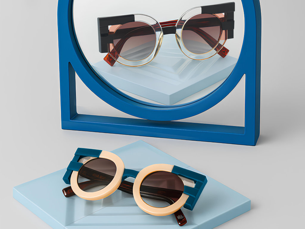 Pop-Szenografie zeigt Brille im Spiegel der Marke Face a Face