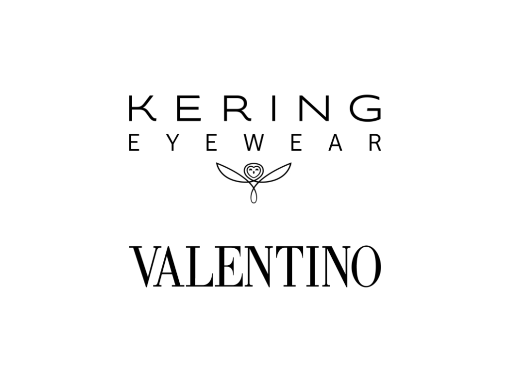 Logos der Marken Kering Eyewear und Valentino, übereinander angeordnet