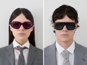 Weibliches Model (links) und männliches Model (rechts) tragen Designer-Sonnenbrille des Labels Komono