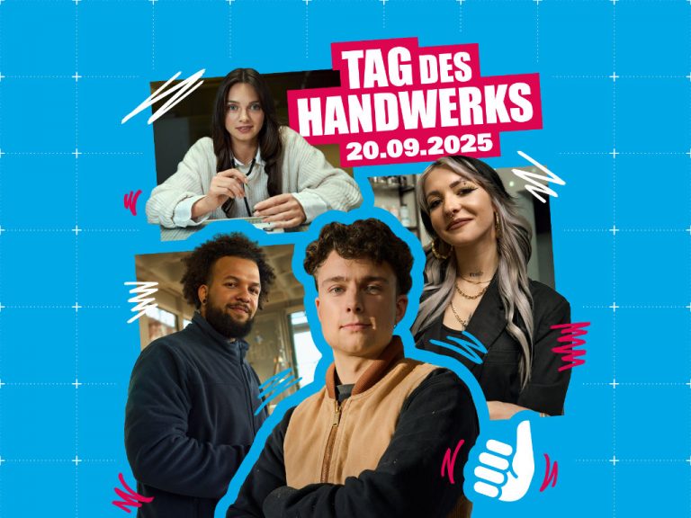Keyvisual zum Tag des Handwerks 2025 zeigt 4 junge Handwerker