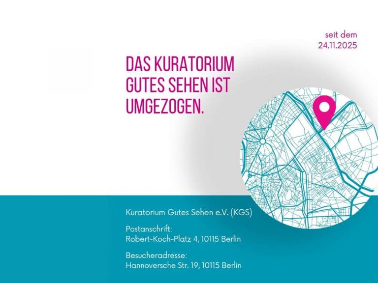 Grafik mit Pin auf neuer Adresse in Berlin des Kuratorium Gutes Sehen