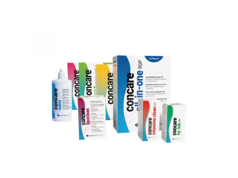 Produkte der neuen Kontaktlinsenpflegemittelserie „Concare“ von Hecht Contactlinsen