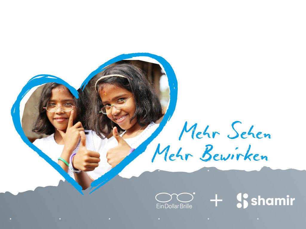 Visual zur EinDollarBrille-Zweitbrillenaktion mit Spendenanteil von Shamir