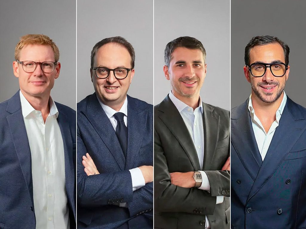 Ross Brownlee, Marco D’Acunzo, Lorenzo Barberio und Antonio Castiglione als Führungskräfte von Marcolin und Marchon Eyewear