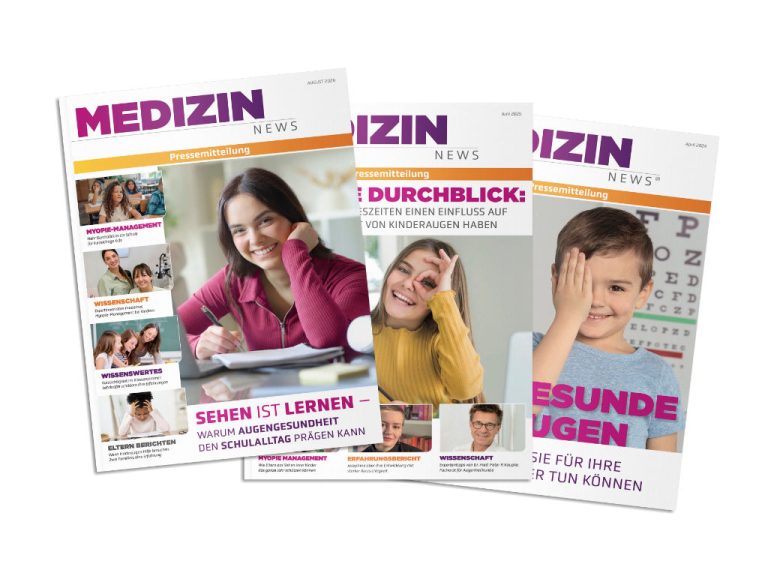 Aufreihung dreier Ausgaben des CooperVision-Magazins „Medizin-News“