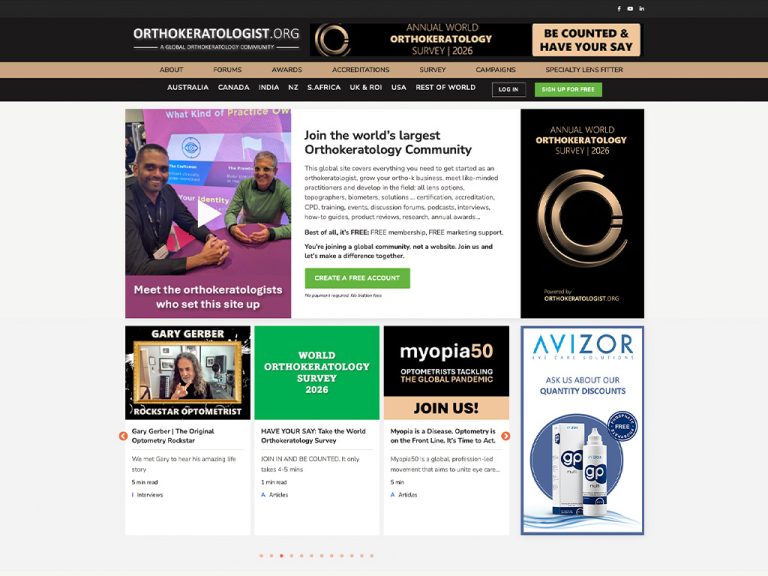 Screenshot der neuen Ortho-K-Website Orthokeratologist.org