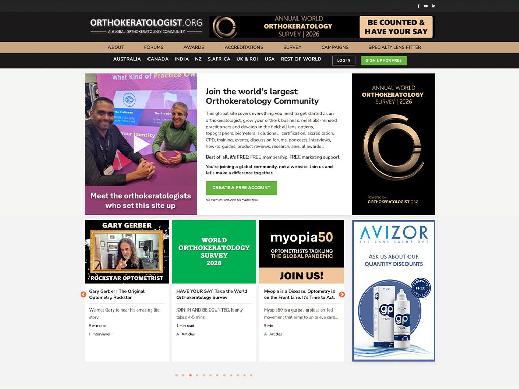 Screenshot der neuen Ortho-K-Website Orthokeratologist.org